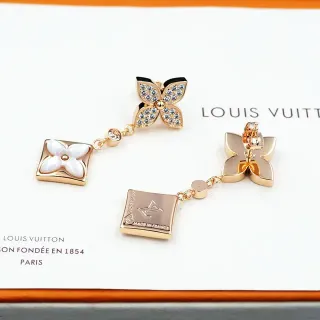 Louis Vuitton Flower Gold White Dangling Earrings