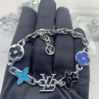 Louis Vuitton Flower Motif Enamel and LV Logo Chain Bracelet