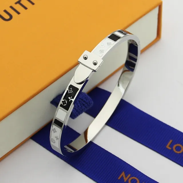 Louis Vuitton Gold Black Hinged Bangle Enamel Inlay Bracelet 3