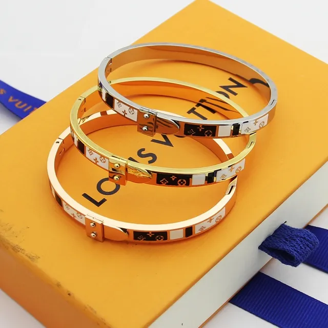 Louis Vuitton Gold Black Hinged Bangle Enamel Inlay Bracelet 5