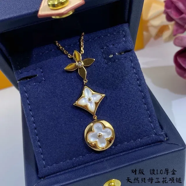 Louis Vuitton Gold Blue Metal Three-Charm Pendant Necklace 3