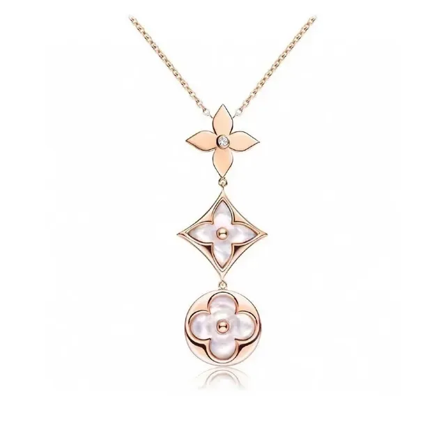 Louis Vuitton Gold Blue Metal Three-Charm Pendant Necklace 5