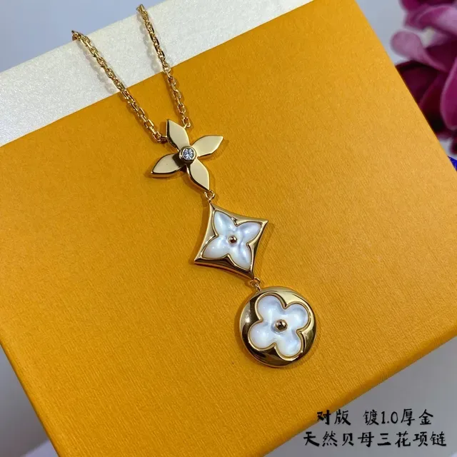 Louis Vuitton Gold Blue Metal Three-Charm Pendant Necklace 6