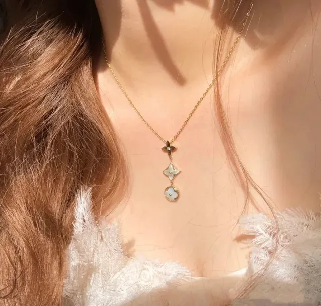 Louis Vuitton Gold Blue Metal Three-Charm Pendant Necklace 7