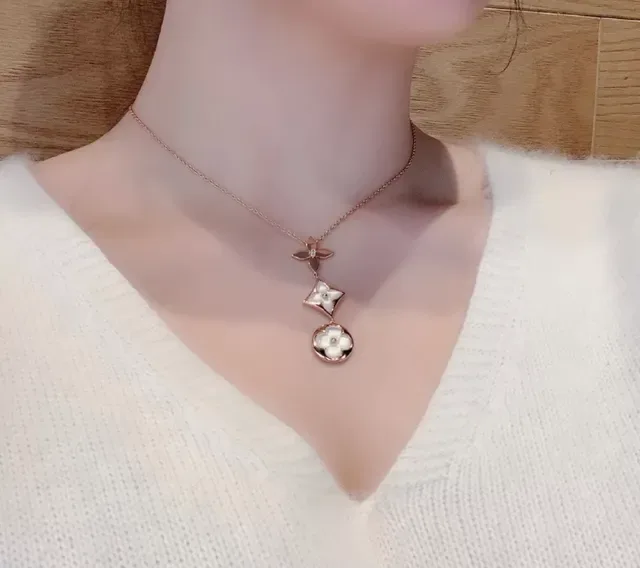 Louis Vuitton Gold Blue Metal Three-Charm Pendant Necklace 9