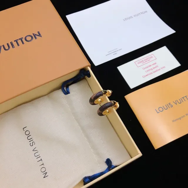 Louis Vuitton Gold Navy C-Shaped Hoops Metal Earrings 7