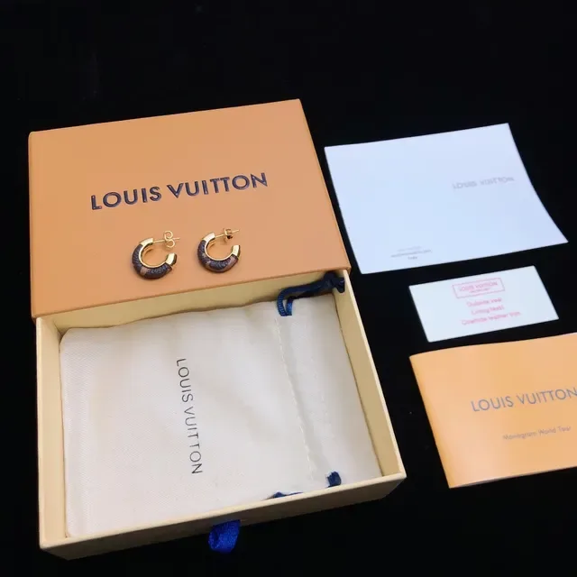 Louis Vuitton Gold Navy C-Shaped Hoops Metal Earrings 9