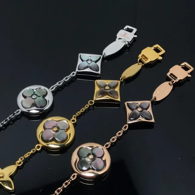 Louis Vuitton Gold Silver Chain-Link Floral Motif Bracelet 2
