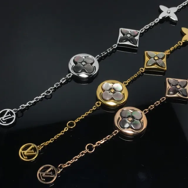 Louis Vuitton Gold Silver Chain-Link Floral Motif Bracelet 3