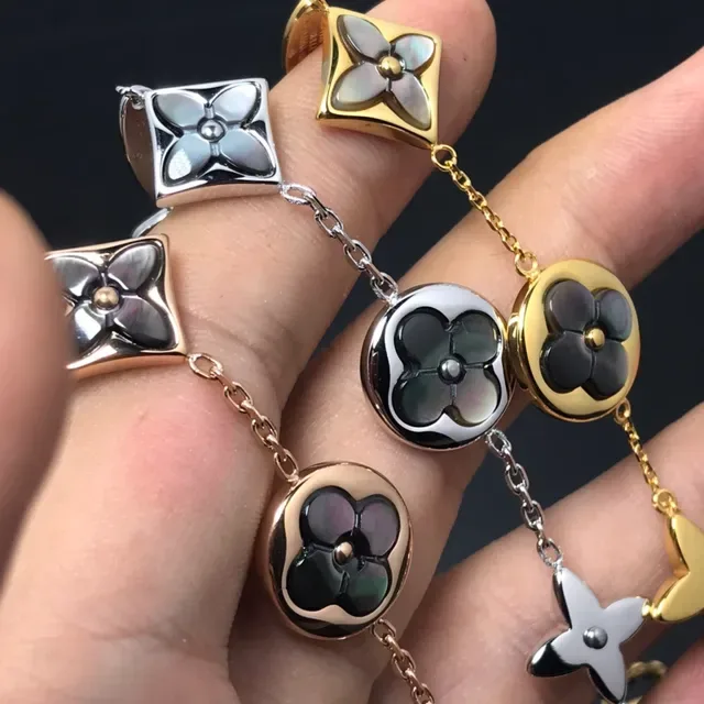 Louis Vuitton Gold Silver Chain-Link Floral Motif Bracelet 4