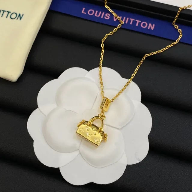 Louis Vuitton Gold Silver Miniature Handbag Pendant Monogram-Engraved Necklace 2