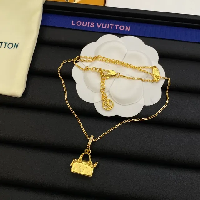 Louis Vuitton Gold Silver Miniature Handbag Pendant Monogram-Engraved Necklace 3