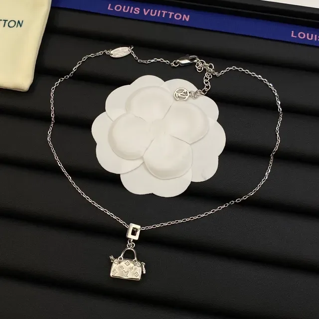 Louis Vuitton Gold Silver Miniature Handbag Pendant Monogram-Engraved Necklace 5