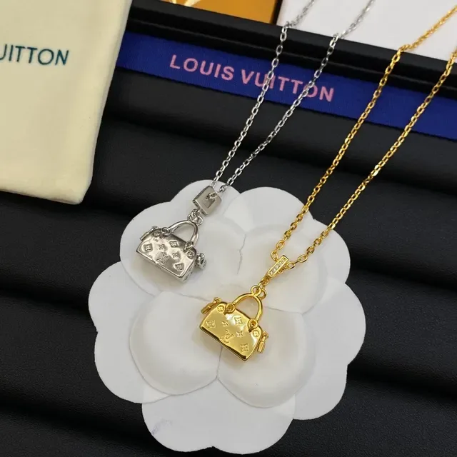 Louis Vuitton Gold Silver Miniature Handbag Pendant Monogram-Engraved Necklace 6