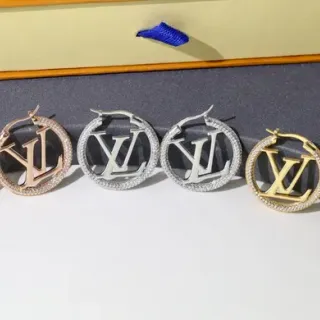 Louis Vuitton Gold Silver Monogram-Cutout Pavé-Crystal Hoop Earrings