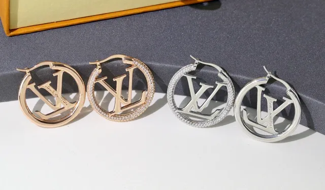 Louis Vuitton Gold Silver Monogram-Cutout Pavé-Crystal Hoop Earrings 3