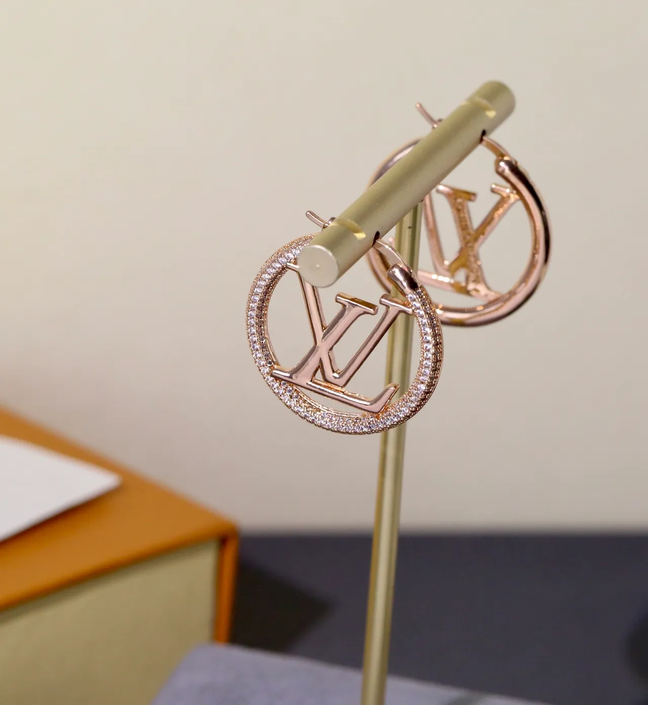 Louis Vuitton Gold Silver Monogram-Cutout Pavé-Crystal Hoop Earrings 5