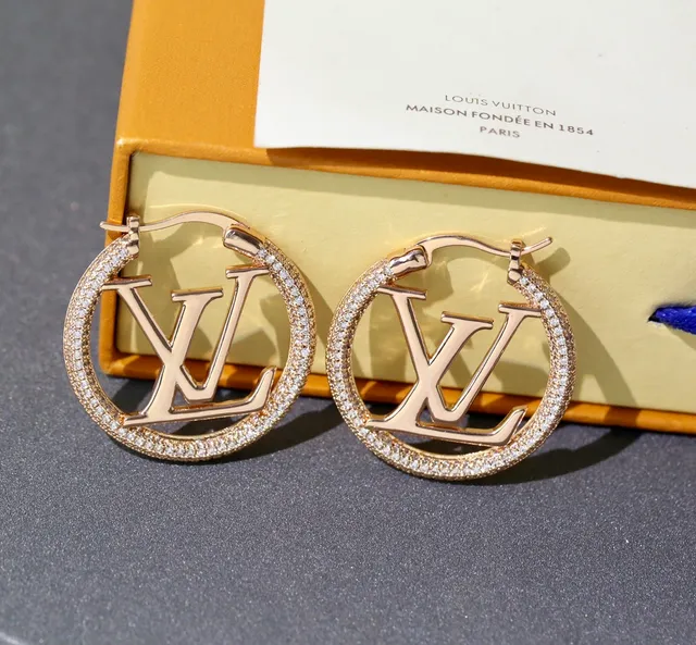 Louis Vuitton Gold Silver Monogram-Cutout Pavé-Crystal Hoop Earrings 6