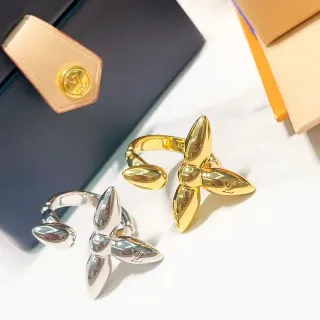 Louis Vuitton Gold Silver Open-Band Four-Petal Floral Ring