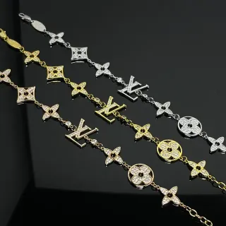 Louis Vuitton Gold Silver Pavé-Crystal Embellished Monogram-Linked Bracelet