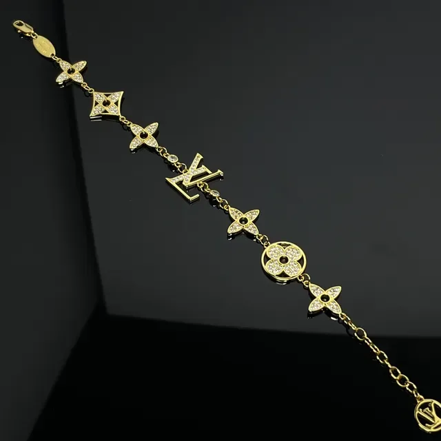 Louis Vuitton Gold Silver Pavé-Crystal Embellished Monogram-Linked Bracelet 3