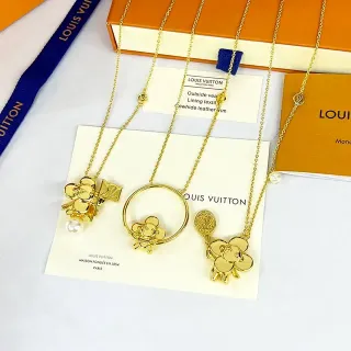 Louis Vuitton Gold-Tone Floral Monogram Pearl Pendant Necklaces
