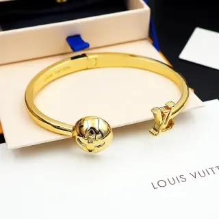 Louis Vuitton Gold-Tone Floral Sphere LV Clasp Bangle Bracelet