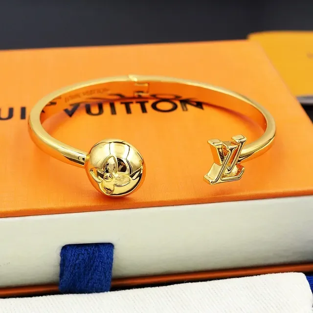 Louis Vuitton Gold-Tone Floral Sphere LV Clasp Bangle Bracelet 2