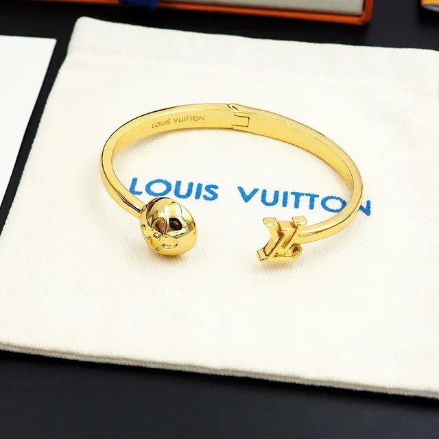 Louis Vuitton Gold-Tone Floral Sphere LV Clasp Bangle Bracelet 5
