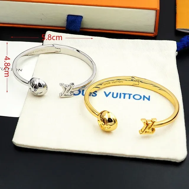 Louis Vuitton Gold-Tone Floral Sphere LV Clasp Bangle Bracelet 9