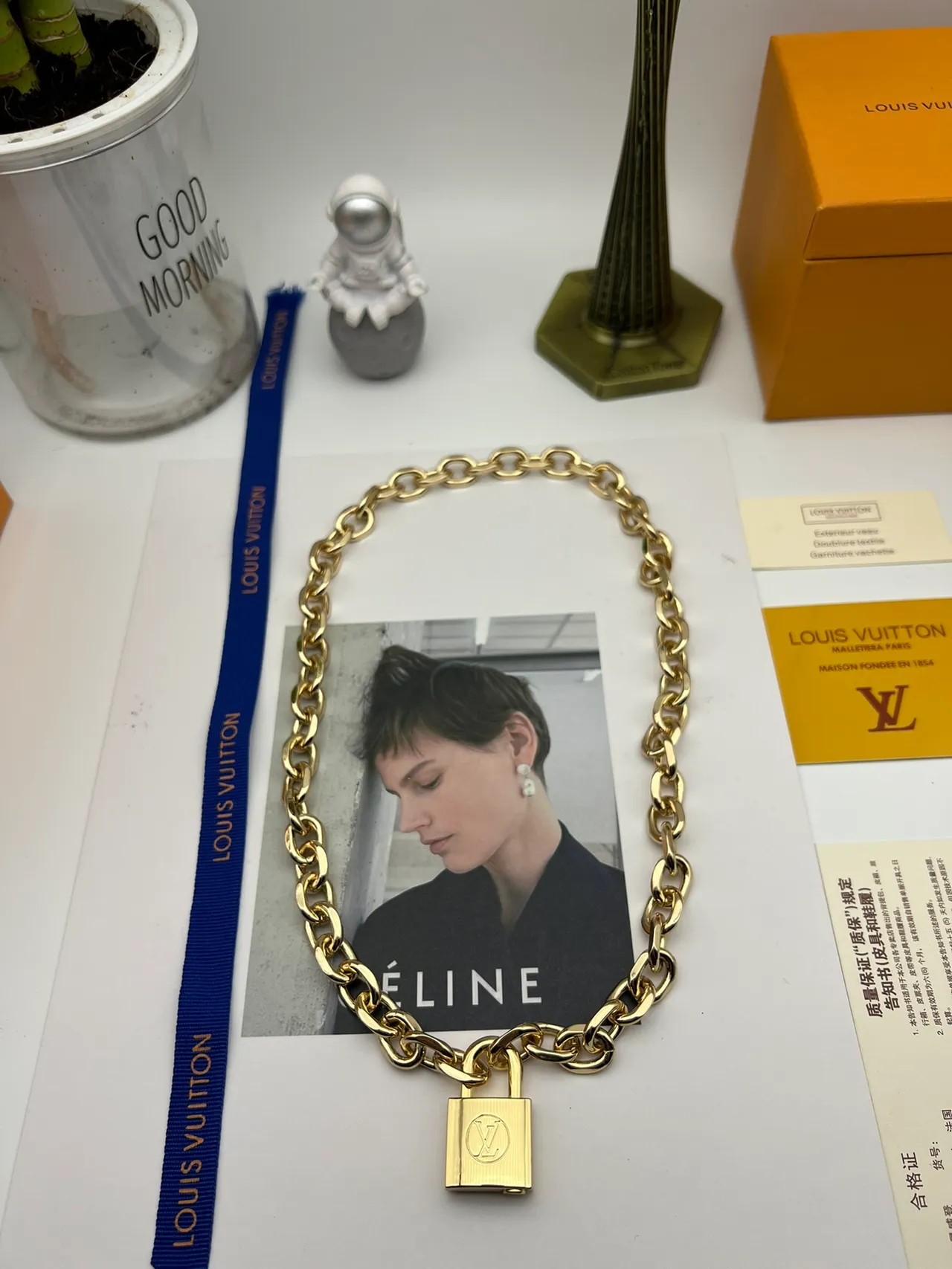 Louis Vuitton Gold-Tone Padlock Chain Bag 6