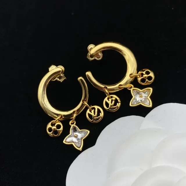 Louis Vuitton Gold Transparent Charm-Dangling Earrings 9