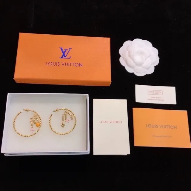 Louis Vuitton Gold White Braided Wire Hoop Earrings 5