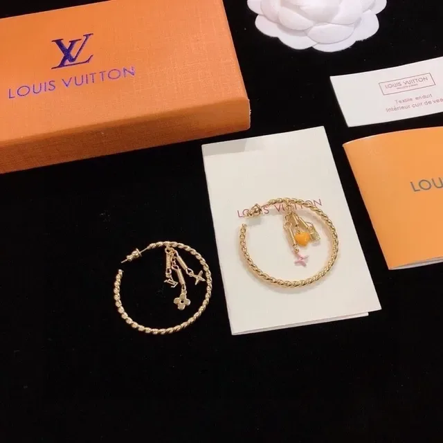 Louis Vuitton Gold White Braided Wire Hoop Earrings 7
