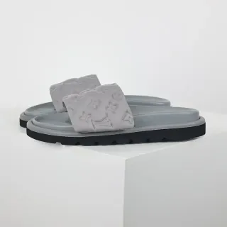 Louis Vuitton Gray Black Monogram-Embossed Strap Padded Upper Slippers