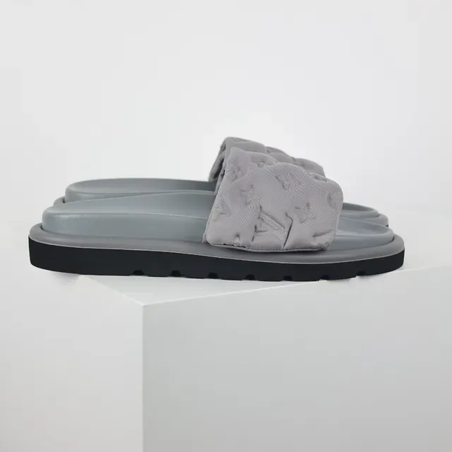 Louis Vuitton Gray Black Monogram-Embossed Strap Padded Upper Slippers 3