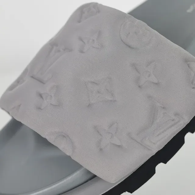 Louis Vuitton Gray Black Monogram-Embossed Strap Padded Upper Slippers 6