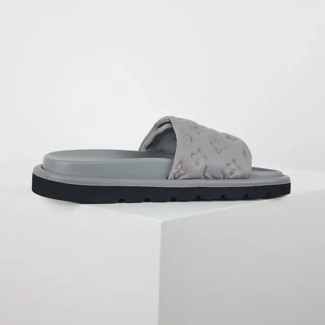 Louis Vuitton Gray Black Monogram-Embossed Strap Padded Upper Slippers 7