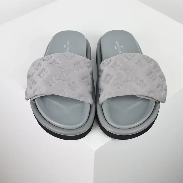 Louis Vuitton Gray Black Monogram-Embossed Strap Padded Upper Slippers 8