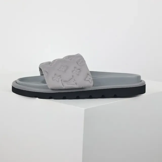 Louis Vuitton Gray Black Monogram-Embossed Strap Padded Upper Slippers 9