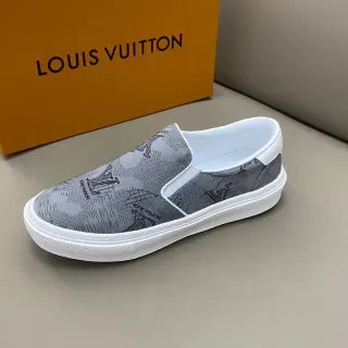 Louis Vuitton Gray White Slip-On Monogram-Printed Lifestyle Sneakers