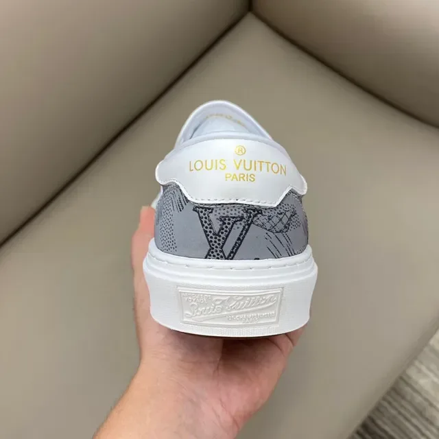 Louis Vuitton Gray White Slip-On Monogram-Printed Lifestyle Sneakers 3