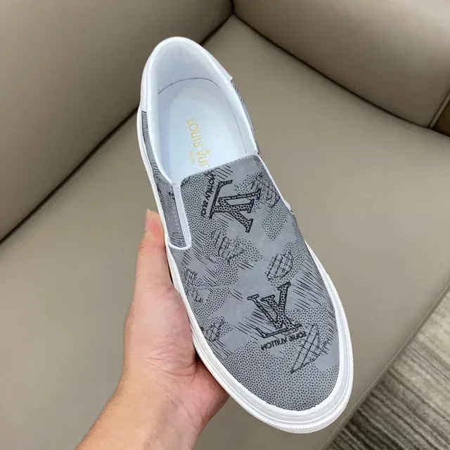 Louis Vuitton Gray White Slip-On Monogram-Printed Lifestyle Sneakers 4