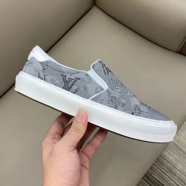 Louis Vuitton Gray White Slip-On Monogram-Printed Lifestyle Sneakers 5