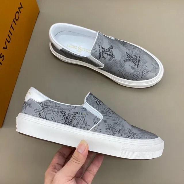 Louis Vuitton Gray White Slip-On Monogram-Printed Lifestyle Sneakers 6