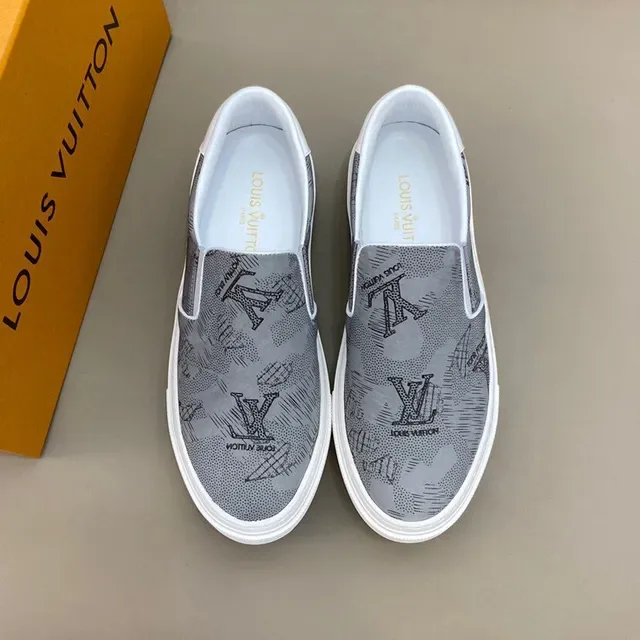 Louis Vuitton Gray White Slip-On Monogram-Printed Lifestyle Sneakers 9
