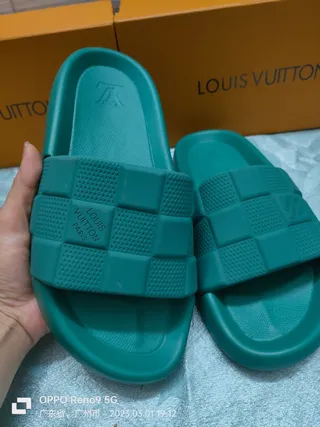 Louis Vuitton Green Checkerboard-Textured Strap Molded Monolithic Sole Slippers 3