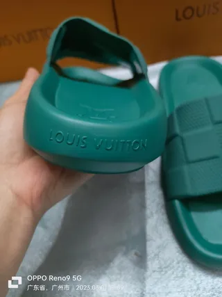 Louis Vuitton Green Checkerboard-Textured Strap Molded Monolithic Sole Slippers 7