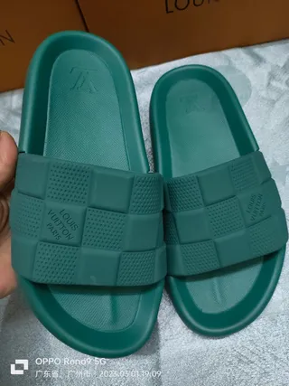 Louis Vuitton Green Checkerboard-Textured Strap Molded Monolithic Sole Slippers 8