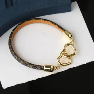 Louis Vuitton Heart Bracelet Brown Monogram Leather Gold-Tone Bracelet